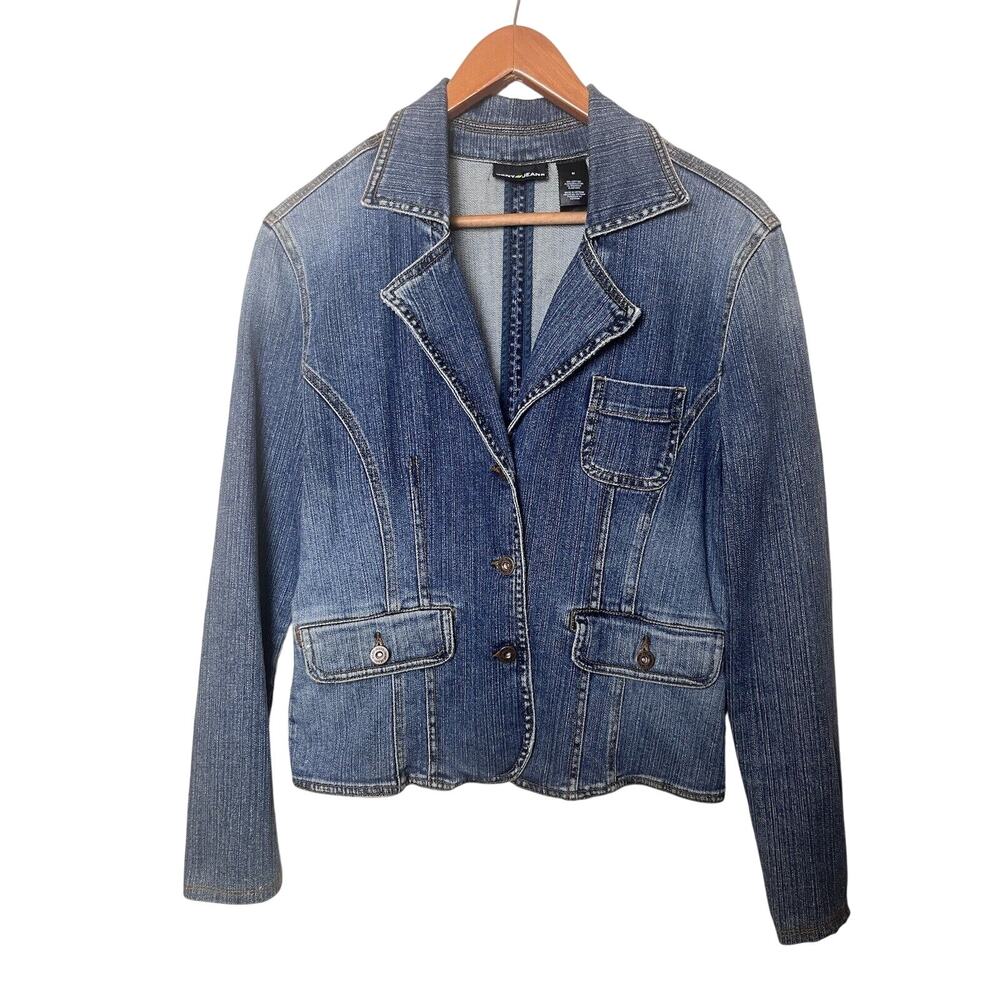 Vintage DKNY Blue Denim Jacket Button Front Casual Women’s Sz Medium